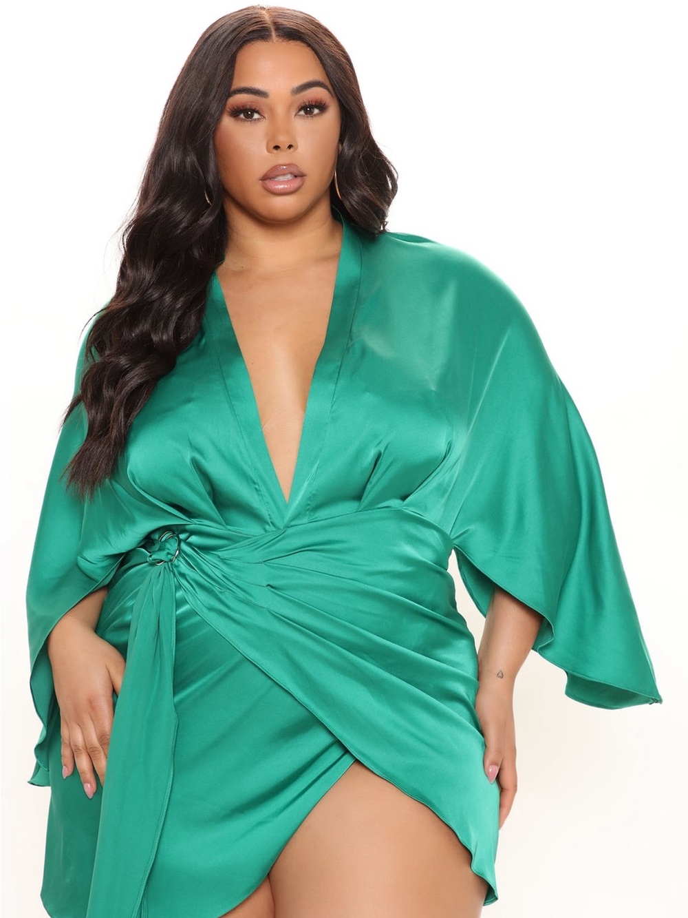 Fashion Nova Emerald Satin Wrap Cover-Up